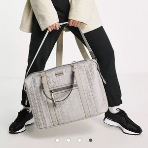 River Island jacquard monogram weekend bag in gray